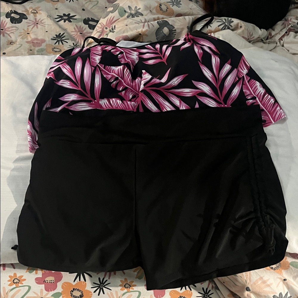 SHEIN Black and Pink Leaf Bikini